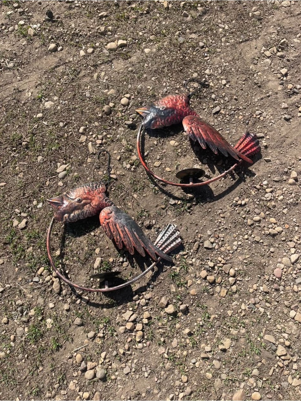 Pair of Hanging Metal Cardinal Garden Decor - Red Rustic Bird Decor